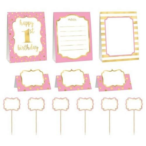 Σετ διακόσμησης μπουφέ 1st Birthday ροζ 12 τεμ