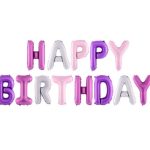 Σετ μπαλονιών Happy Birthday Ροζ Μοβ Mix 13 τεμ