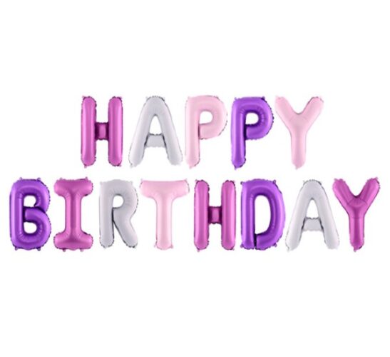 Σετ μπαλονιών Happy Birthday Ροζ Μοβ Mix 13 τεμ