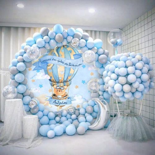 Στρογγυλή αφίσα Βάπτισης Αερόστατο Αρκουδάκι 1