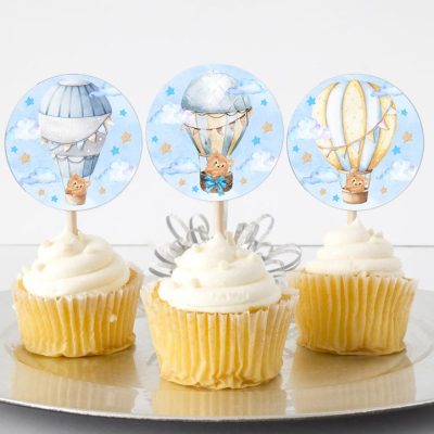 Topper Cupcake Αερόστατο Αρκουδάκι (6 τεμ)