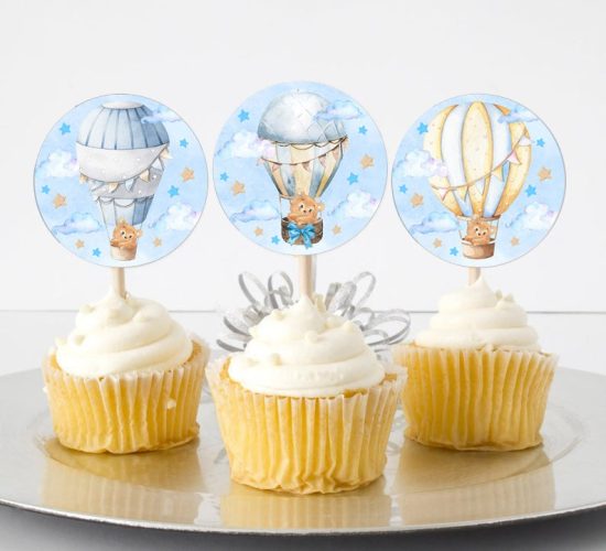 Topper Cupcake Αερόστατο Αρκουδάκι (6 τεμ)