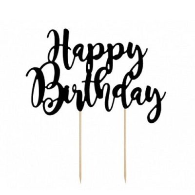 Topper τούρτας Happy Birthday Μαύρο