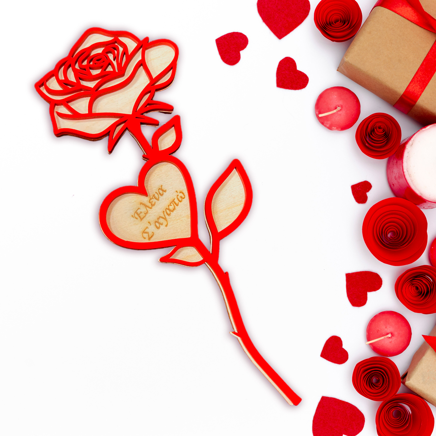 Ξύλινο Διακοσμητικό Τριαντάφυλλο Βαλεντίνου Ξύλινο Διακοσμητικό Τριαντάφυλλο Βαλεντίνου