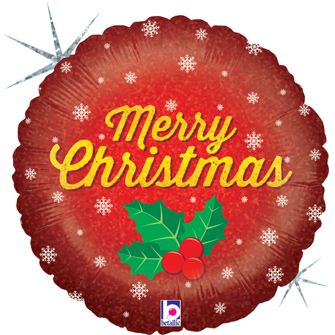 18 Μπαλόνι Merry Christmas με Γκι Holographic