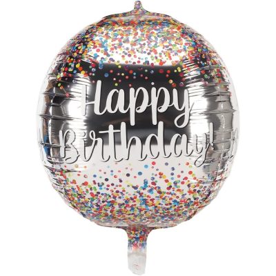 22 Μπαλόνι Ασημί Happy Birthday κομφετί