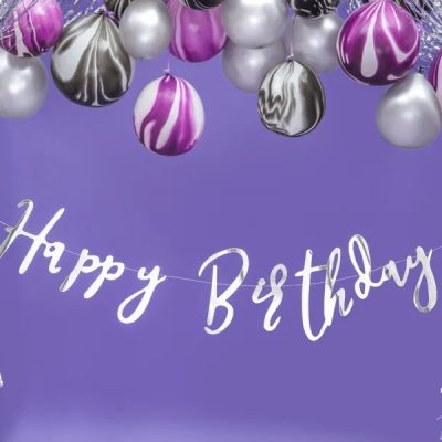 Ασημί Γιρλάντα Happy Birthday 16.5x62cm