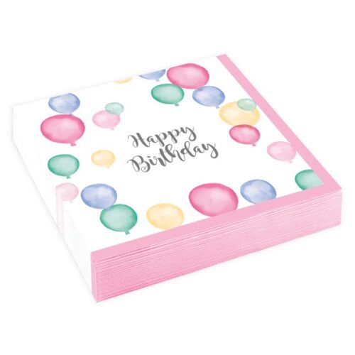 Χαρτοπετσέτες γυκού Happy Birthday παστέλ 16 τεμ