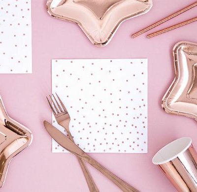 Χαρτοπετσέτες Λευκές με rosegold πουά 20 τεμ