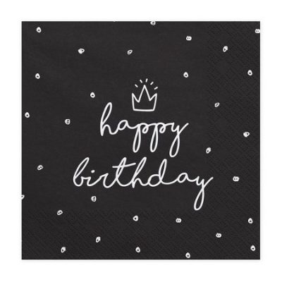 Χαρτοπετσέτες μαύρες Happy Birthday 20 τεμ