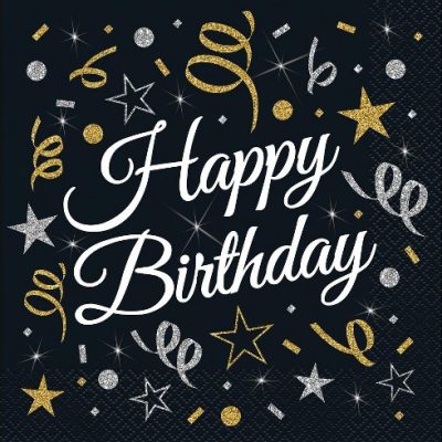 Χαρτοπετσέτες μαύρες Happy Birthday 20 τεμ