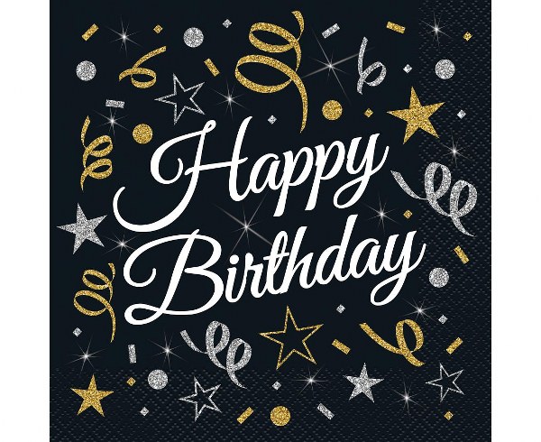 Χαρτοπετσέτες μαύρες Happy Birthday 20 τεμ