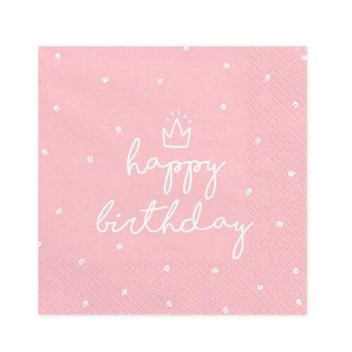 Χαρτοπετσέτες ροζ Happy Birthday 20 τεμ