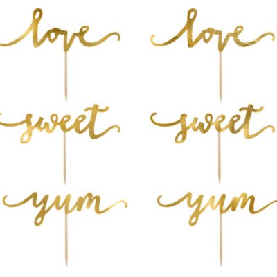 Χρυσά Cupcake toppers Love-Sweet-Yum 6 τεμ