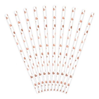 Καλαμάκια Χάρτινα με Rosegold Καρδιές 10 τεμ