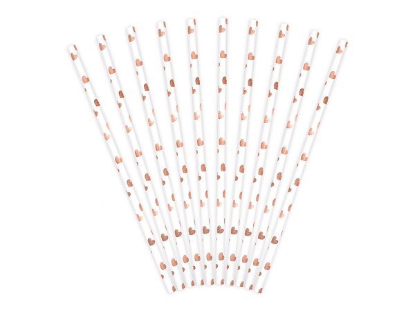 Καλαμάκια Χάρτινα με Rosegold Καρδιές 10 τεμ