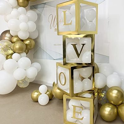 Χρυσά Κουτιά διακόσμησης για μπαλόνια – LOVE