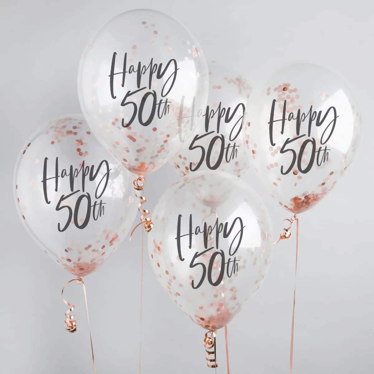 Διάφανα Μπαλόνια 'Happy 50th' με rosegold κομφετί (5 τεμ)