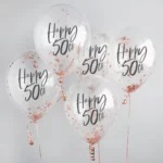 Διάφανα Μπαλόνια 'Happy 50th' με rosegold κομφετί (5 τεμ)