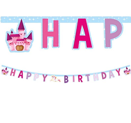 Γιρλάντα Happy Birthday Μονόκερος και Κάστρο 1,85m