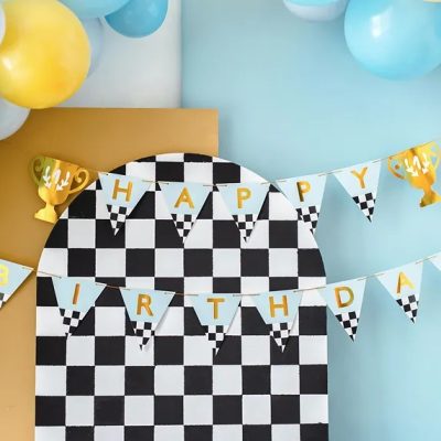 Γιρλάντα Happy Birthday Καρό με Κύπελλα 2,5m