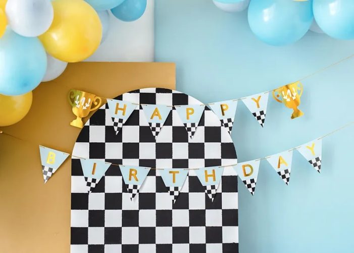 Γιρλάντα Happy Birthday Καρό με Κύπελλα 2,5m