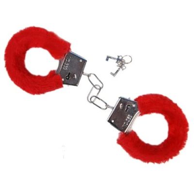 Μεταλλικές χειροπέδες με κόκκινη γούνα