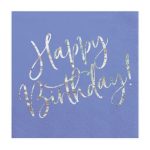 Μπλε Χαρτοπετσέτες με ιριδίζον Happy Birthday 20 τεμ