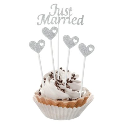 Οδοντογλυφίδες Just Married ασημί glitter 5 τεμ
