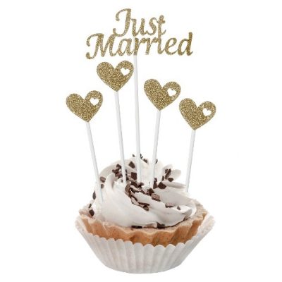 Οδοντογλυφίδες Just Married χρυσό glitter 5 τεμ