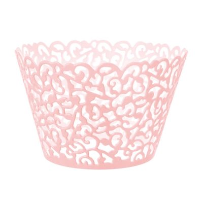 Περιτύλιγμα για cupcakes με ροζ διάτρητο σχέδιο 10 τεμ