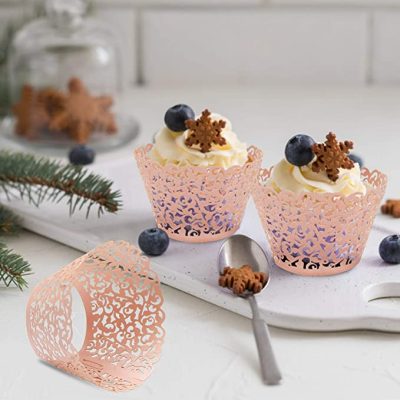 Περιτύλιγμα για cupcakes με ροζ διάτρητο σχέδιο 10 τεμ