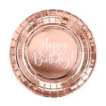 Πιάτα γλυκού Happy Birthday rosegold 6 τεμ