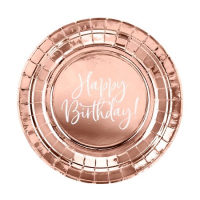 Πιάτα γλυκού Happy Birthday rosegold 6 τεμ