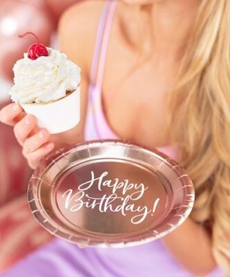 Πιάτα γλυκού Happy Birthday rosegold 6 τεμ
