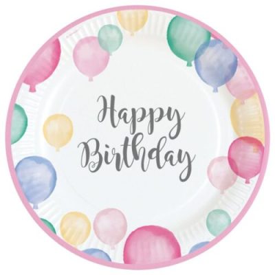 Πιάτα Happy Birthday παστέλ 8 τεμ