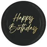 Πιάτα φαγητού μαύρα Elegant Birthday 8 τεμ