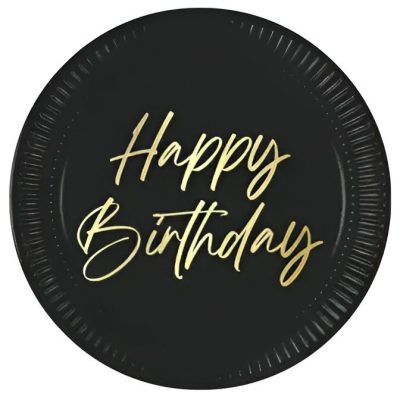 Πιάτα φαγητού μαύρα Elegant Birthday 8 τεμ