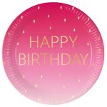 Πιάτα φαγητού Ροζ Όμπρε Birthday 8 τεμ