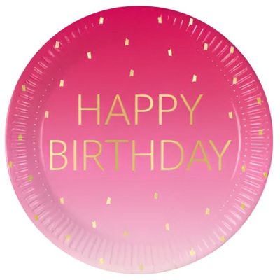 Πιάτα φαγητού Ροζ Όμπρε Birthday 8 τεμ