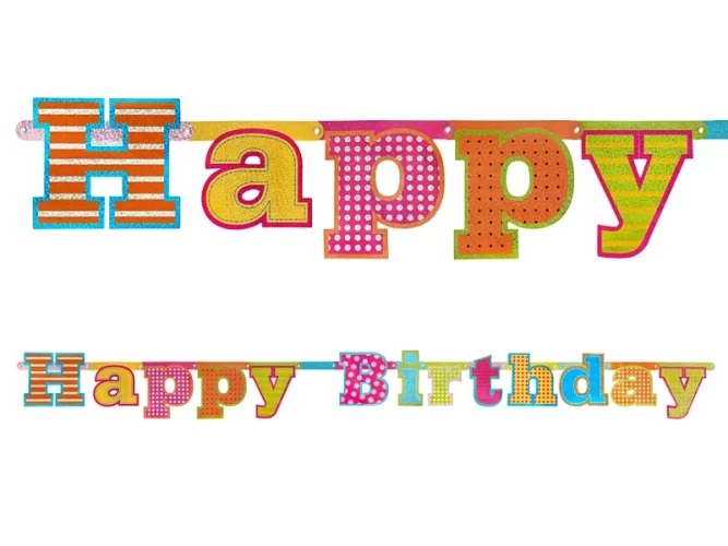 Πολύχρωμο holographic μπάνερ Happy Birthday