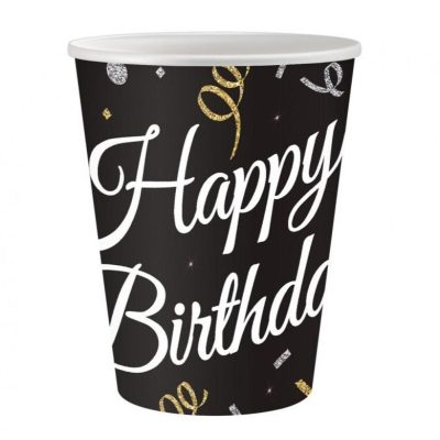 Ποτήρια μαύρα Happy Birthday 6 τεμ