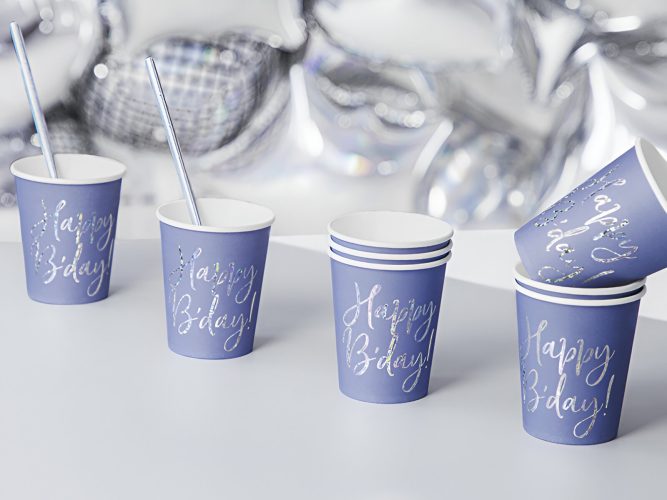Ποτήρια πάρτυ Navy Blue - Holographic B'day 6 τεμ