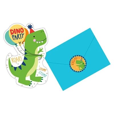 Προσκλήσεις πάρτυ με φάκελο Dino-Mite 8 τεμ