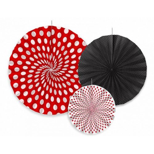 Σετ χάρτινες βεντάλιες κόκκινο-μαύρο 3 τεμ