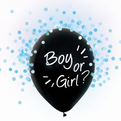 Σετ μαύρα μπαλόνια Boy or Girl με γαλάζιο κομφετί 4 τεμ