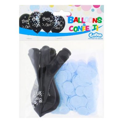 Σετ μαύρα μπαλόνια Boy or Girl με γαλάζιο κομφετί 4 τεμ