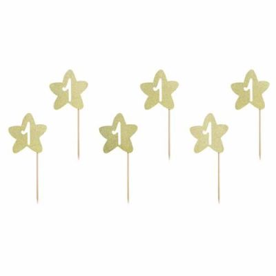 Topper τούρτας 1st Birthday χρυσά αστεράκια 6 τεμ