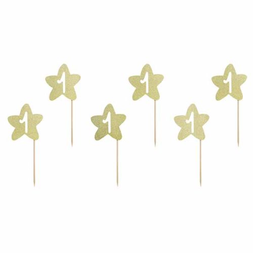 Topper τούρτας 1st Birthday χρυσά αστεράκια 6 τεμ