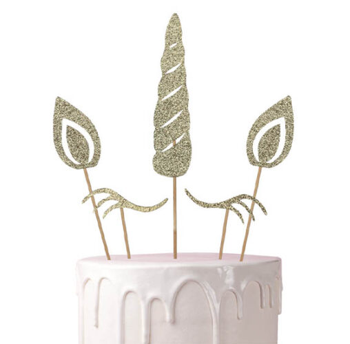 Topper τούρτας Μονόκερος με Χρυσό Γκλίτερ 5 τεμ